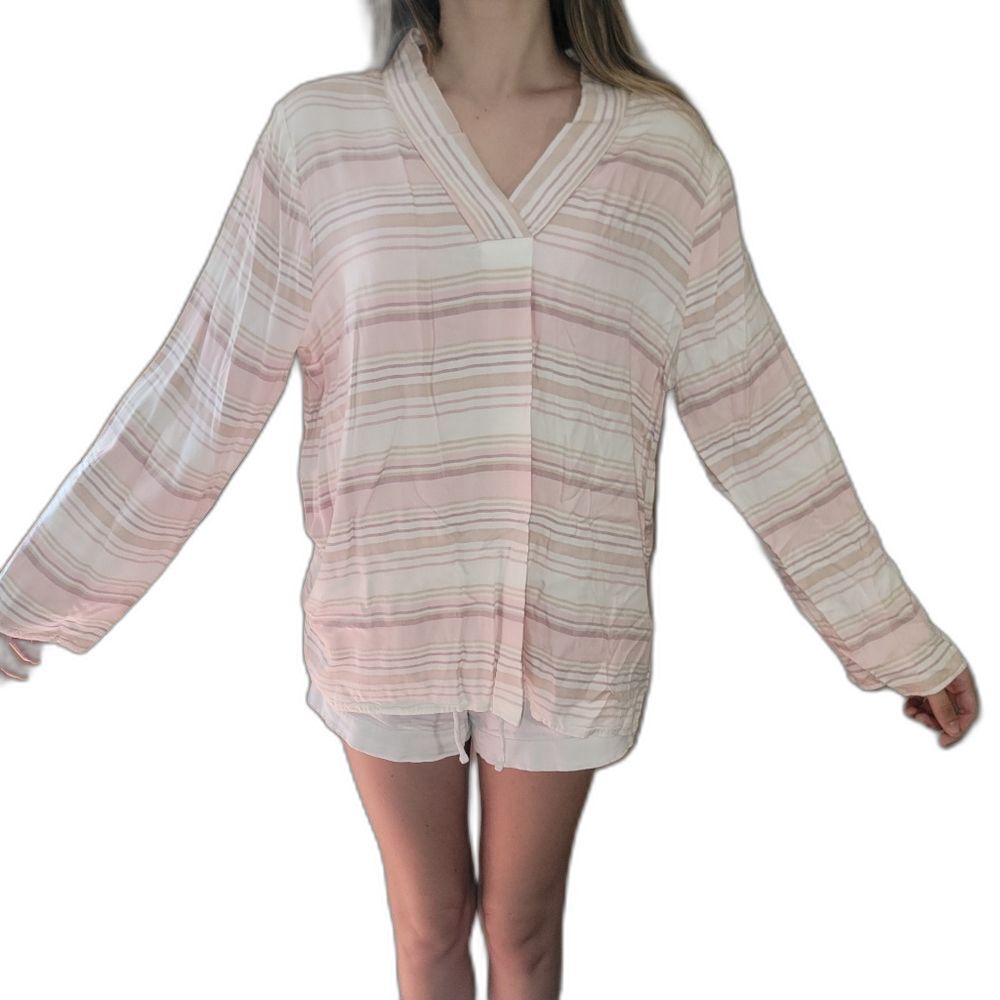 Preston & York Womens Size XL Striped Pink White Long Sleeve Top